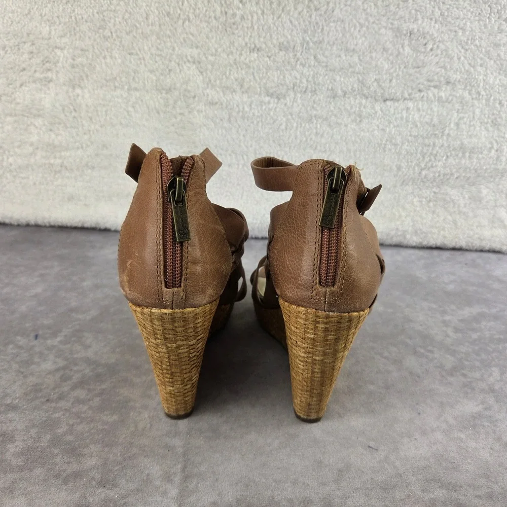 Jessica Simpson Brown Strappy Gladiator Wedge Sandals Tan Woven Platform 7M